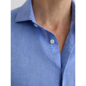 REISS Ruban Buddy Blue Linen Cutaway-Collar Regular-Fit Shirt